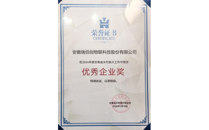 熱烈祝賀安徽瑞佰創(chuàng)物聯(lián)科技股份有限公司榮獲企業(yè)優(yōu)秀獎